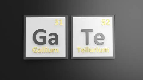 Periodic table of elements symbols used to form word Gate, isolated on black Stock Illustration