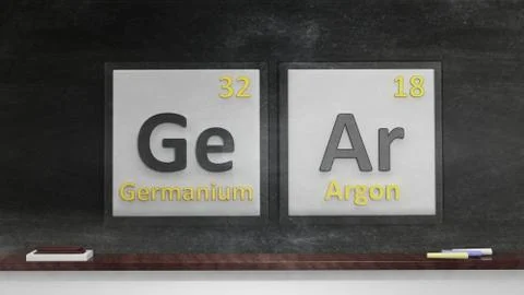 Periodic table of elements symbols used to form word Gear, on blackboard Stock Illustration