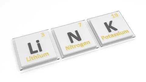 Periodic table of elements symbols used to form word Link, isolated on white. Stock Illustration