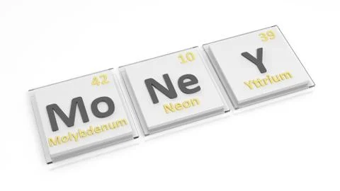 Periodic table of elements symbols used to form word Money, isolated on white Illustrazione stock