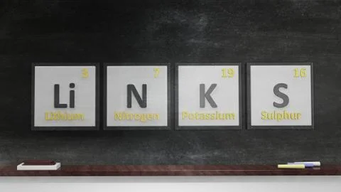 Periodic table of elements symbols used to form word Links, on blackboard Illustrazione stock