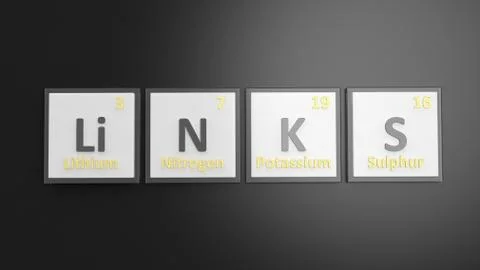 Periodic table of elements symbols used to form word Links, isolated on black Stock Illustration