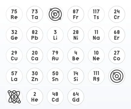 Periodic Vector Icon Library with 28 Bold Line 128x128 PIXEL Perfect Designs Stock Illustration