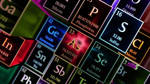 Periodicacle table of elements. Mendeleev`s table fragment. Metal material. Stockillustratie