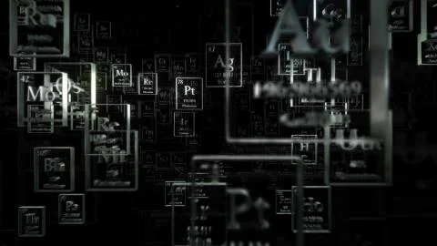 Periodicacle table of elements. Mendeleev`s table fragment. Metal material. Stock Illustration