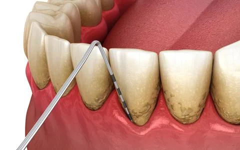Periodontitis testing, gum recession process. Ilustração Stock