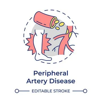 Peripheral artery disease flat linear concept icon Stock Illustration
