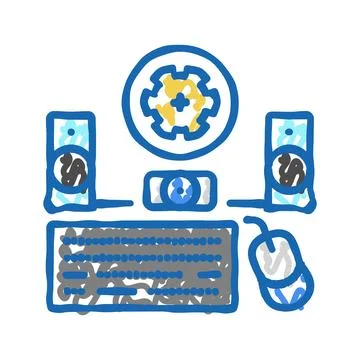 Peripheral setup repair computer icon doodle illustration 스톡 일러스트