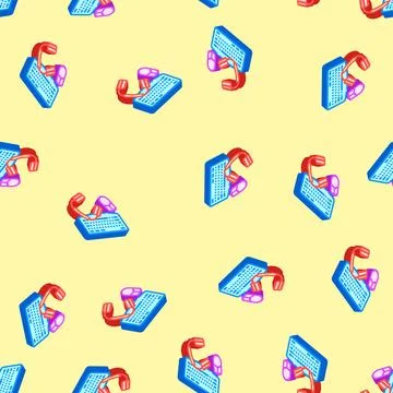 Peripheral setup repair computer isometric icon seamless pattern イラスト素材