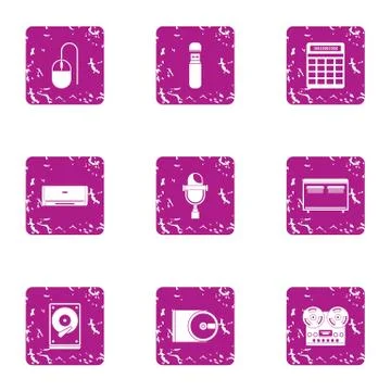 Periphery icons set, grunge style Stock Illustration