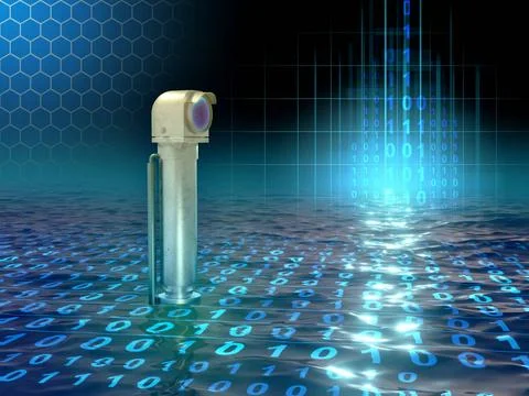 Periscope in a sea of digital data Periscope peaking out of a sea of digit... Stockfoto's