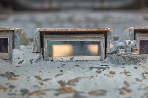 Periscope window on the surface of a tank or self-propelled artillery Foto stock