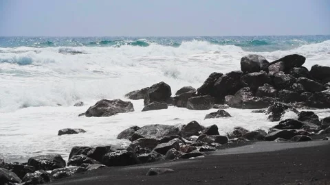 Perissa beach with black volcanic sand in Santorini island, Greece. Stock Footage 243115385