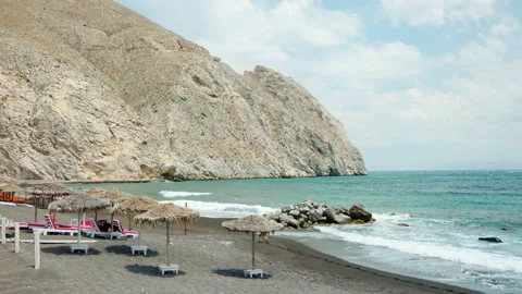 Perissa beach, Santorini, Greece Stock Footage 220225565