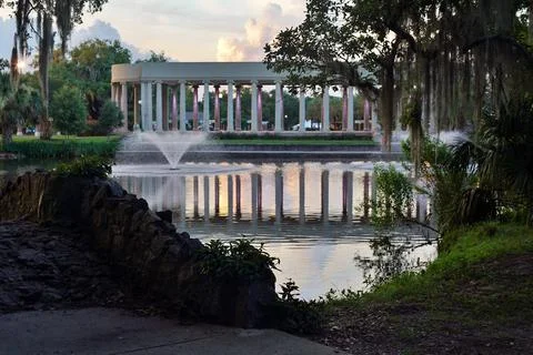 Peristyle Structure Over a City Park Pond Stock Photos