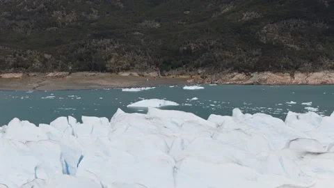 Perito Moreno Glacier surface and floating ice on Argentino Lake in Patagonia Stock Footage 338037335