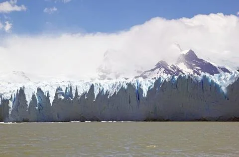 Perito Moreno Glacier view from Brazo Rico in the Argentino Lake in Patagon.. Stock Photos