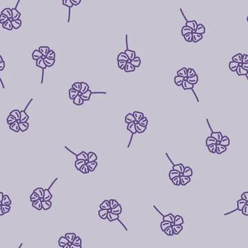 Periwinkle flower spring line vector seamless pattern Illustrazione stock