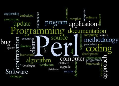 Perl programming, word cloud concept Stock Illustration