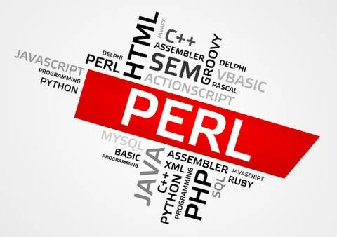 PERL word cloud, tag cloud, vector graphics - programming concept Illustration