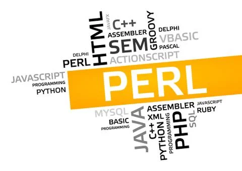 PERL word cloud, tag cloud, vector graphic - programming concept Illustration