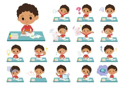 Perm hair boy study Stock Illustration