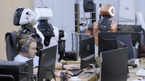 PERM RUSSIA - 13.12.2018: A group of software engineers create software code for Stock Footage 101563535