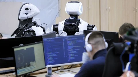 PERM RUSSIA - 13.12.2018: A group of software engineers create software code for Stock Footage 101564080