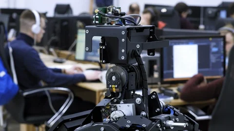 PERM RUSSIA - 13.12.2018: A group of software engineers create software code for Stock Footage 101564272