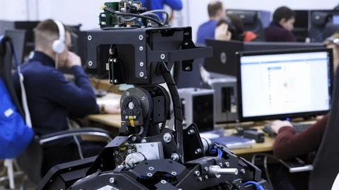 PERM RUSSIA - 13.12.2018: A group of software engineers create software code for Stock Footage 101564393