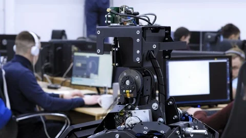 PERM RUSSIA - 13.12.2018: A group of software engineers create software code for Stock Footage 101564634