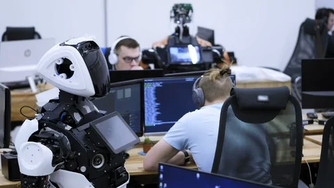 PERM RUSSIA - 13.12.2018: A group of software engineers create software code for Stock Footage 101566166