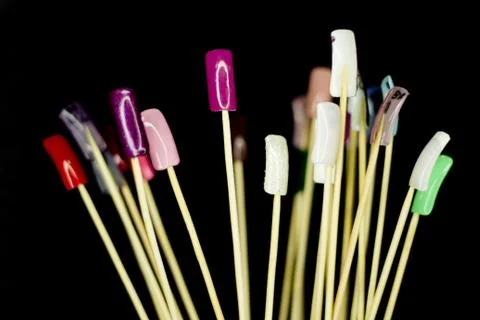 Permanent acrylic nail sample. Different designs Stock Photos