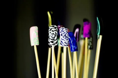 Permanent acrylic nail sample. Different designs Foto stock