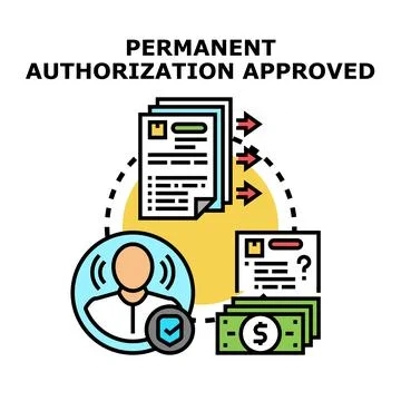 Permanent authorization approved document process concept Stock Illustration