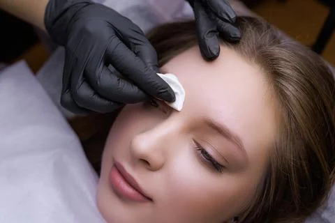 Permanent eyebrow makeup PMU procedure Stock Photos