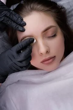 Permanent eyebrow makeup PMU procedure Stock Photos