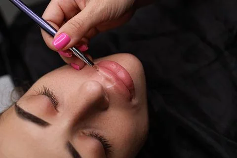 Permanent lip makeup for blondes Stock Photos