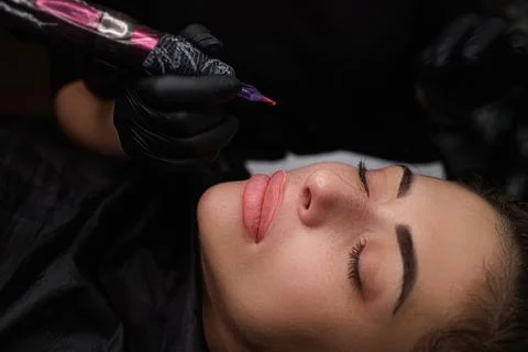 Permanent lip makeup for blondes Stock Photos
