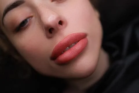 Permanent lip makeup for blondes Stock Photos