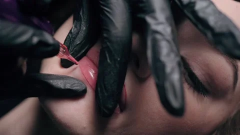 Permanent lip makeup. Stock Footage 229461943