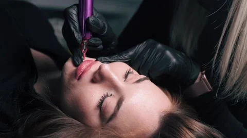 Permanent lip makeup. Stock Footage 232542532