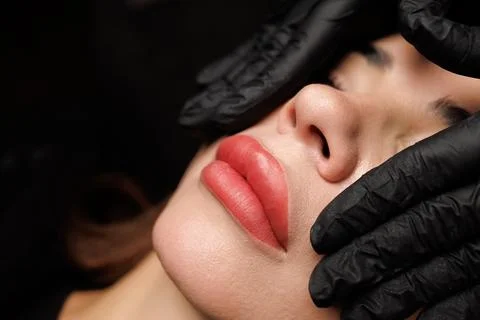 Permanent Lip Makeup Macro Without Irritation Stock Photos