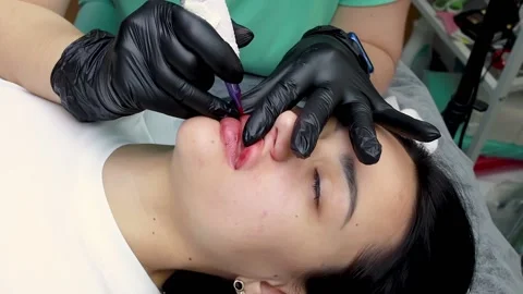Permanent lip makeup procedure Stock Footage 194563293