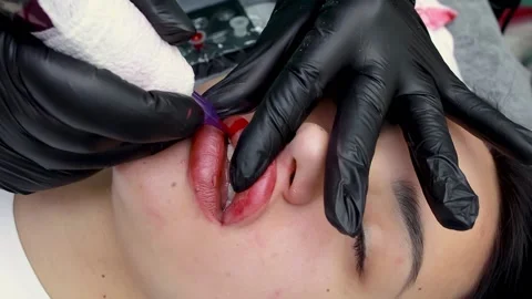 Permanent lip makeup procedure Stock Footage 194563386