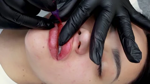 Permanent lip makeup procedure Stock Footage 194563497