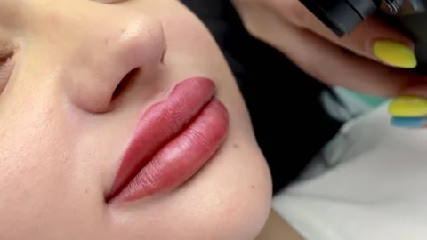 Permanent lip makeup procedure Stock Footage 194563579