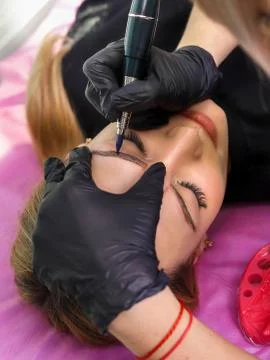 Permanent make up on eyebrows. Stock Photos