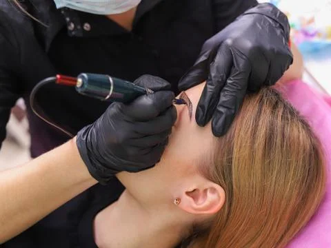 Permanent make up on eyebrows. Stock Photos