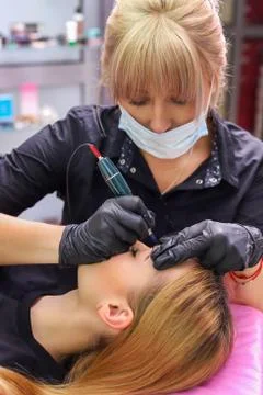 Permanent make up on eyebrows. Stock Photos